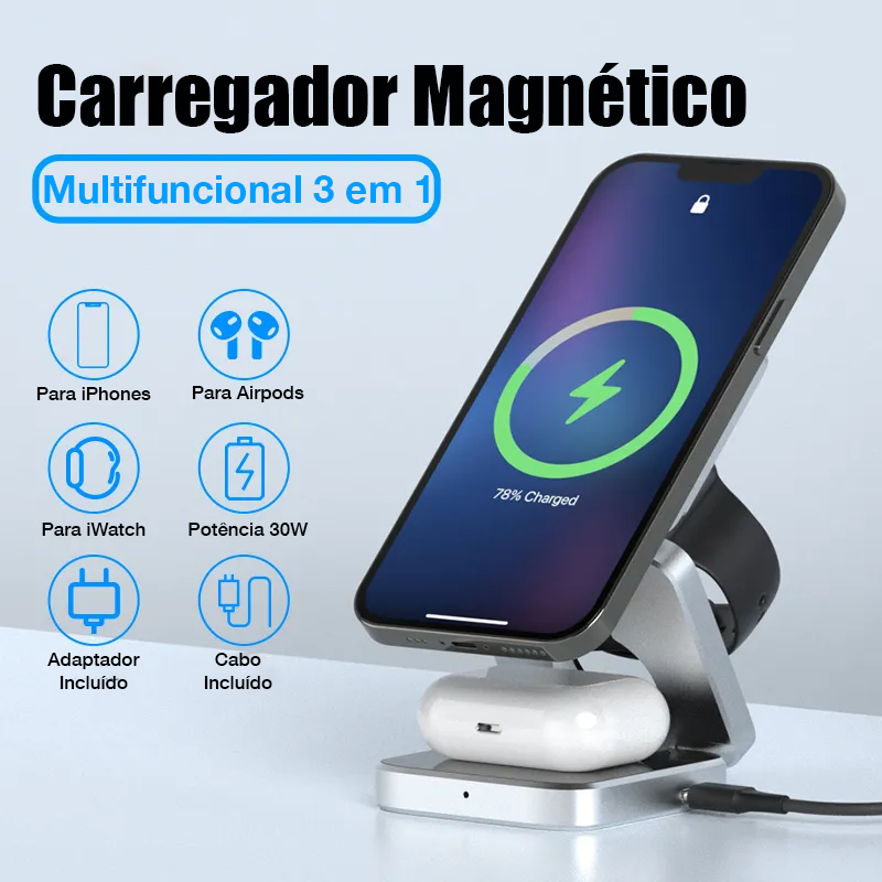 Carregador Magnetico Dobrável 3 em 1