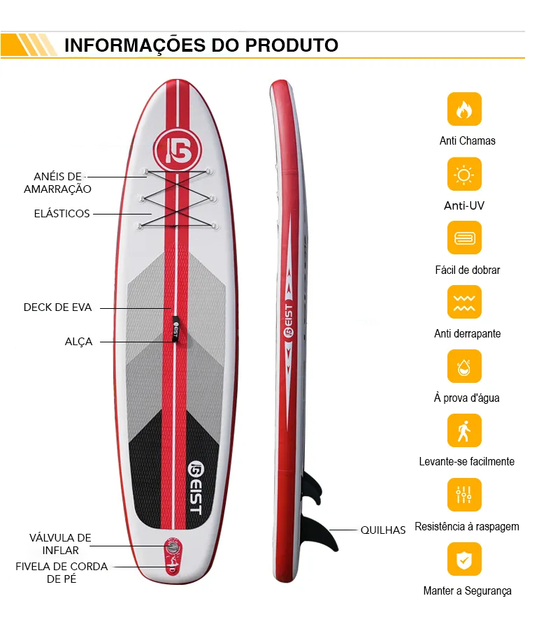 Prancha Inflável de Stand Up Paddle 10'6" 320CM Vermelho