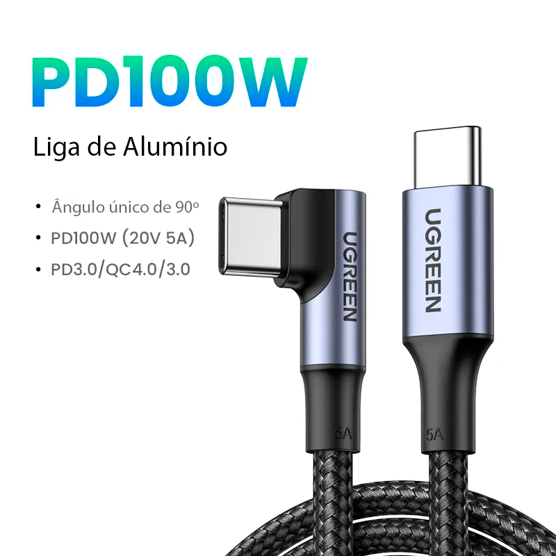 UGREEN - Cabo USB-C 100W 5A SuperCharge para Macbook, iPad, Samsung, Xiaomi