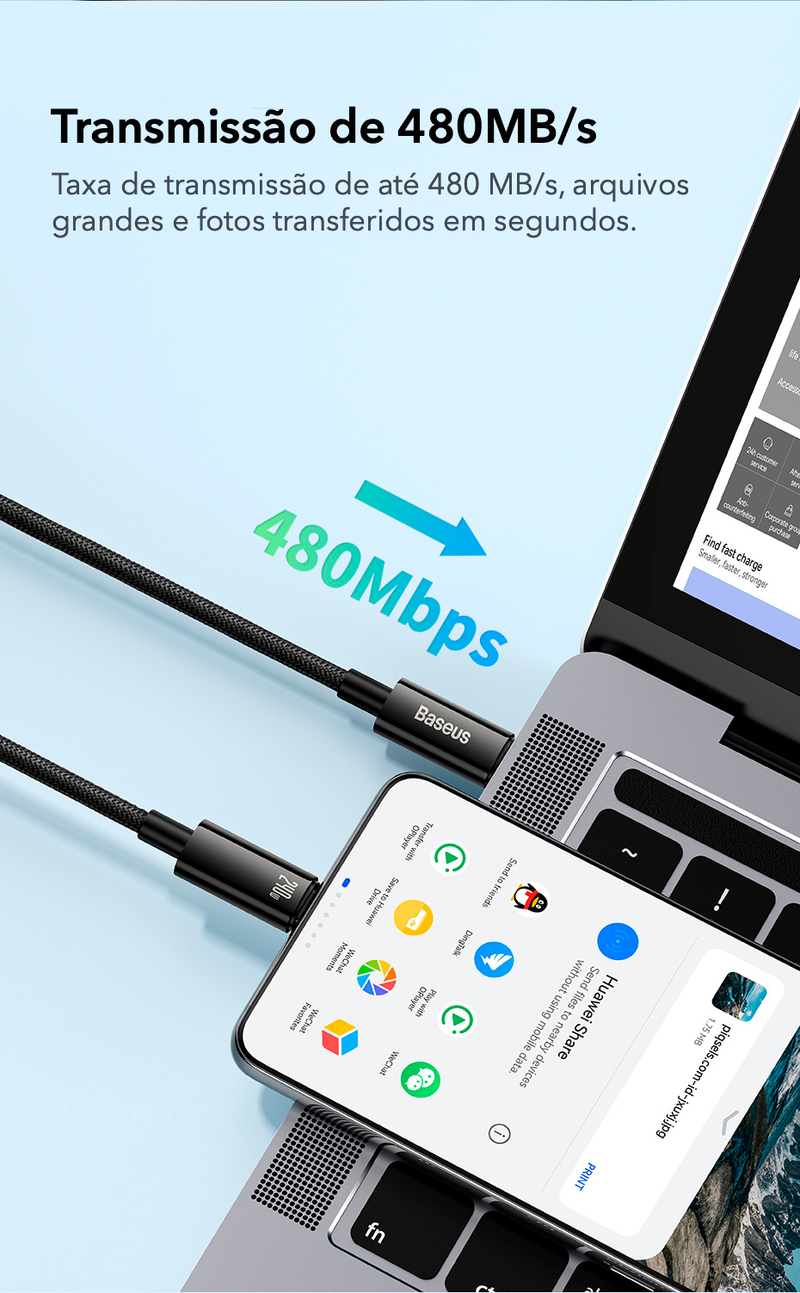 Baseus - Cabo USB-C  240W PD3.1 SuperCharge para iPhone 15,  Realme, Samsung S23