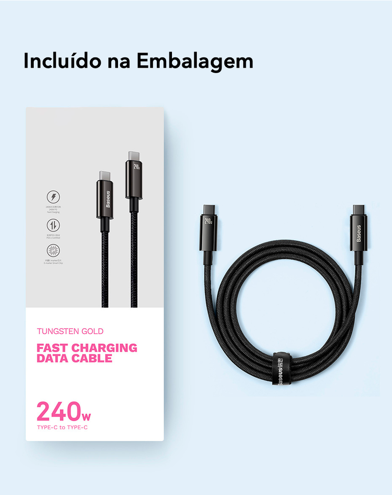 Baseus - Cabo USB-C  240W PD3.1 SuperCharge para iPhone 15,  Realme, Samsung S23