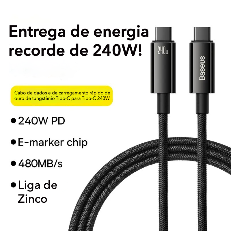 Baseus - Cabo USB-C  240W PD3.1 SuperCharge para iPhone 15,  Realme, Samsung S23